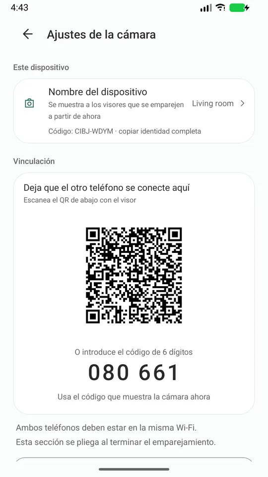 Emparejamiento: escanea el código QR o escribe el código de 6 dígitos