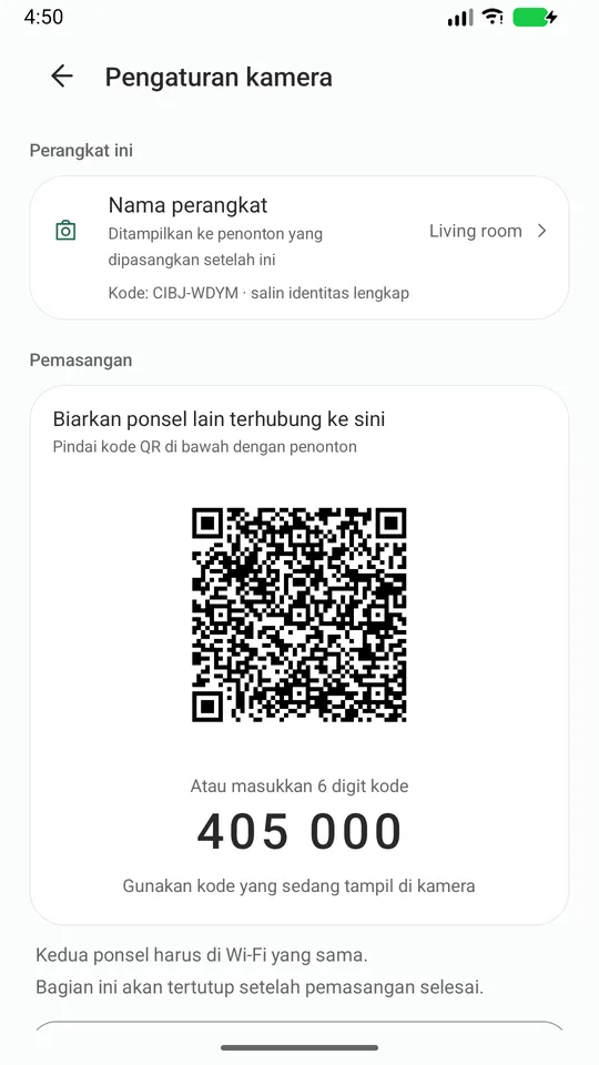 Penyandingan: pindai kode QR atau masukkan kode 6 digit